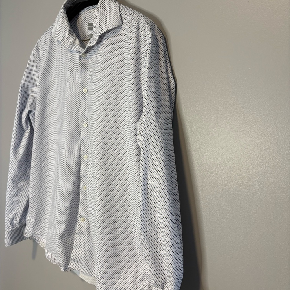 Michael Kors Men’s Button-Up Shirt | White with Micro Print | Long Sleeve
